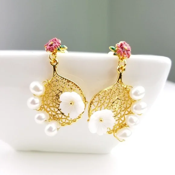 Plum Blossom 18k Gold Plated Peal Earrings $39 - Picture 3 of 6